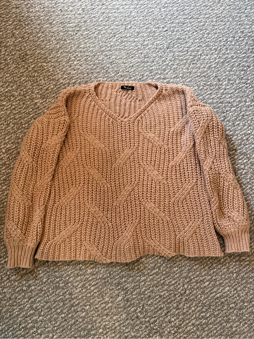 Cozy V-Neck Cable Knit Sweater in Taupe